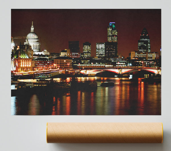 London Thames Night Lights Giclee Print