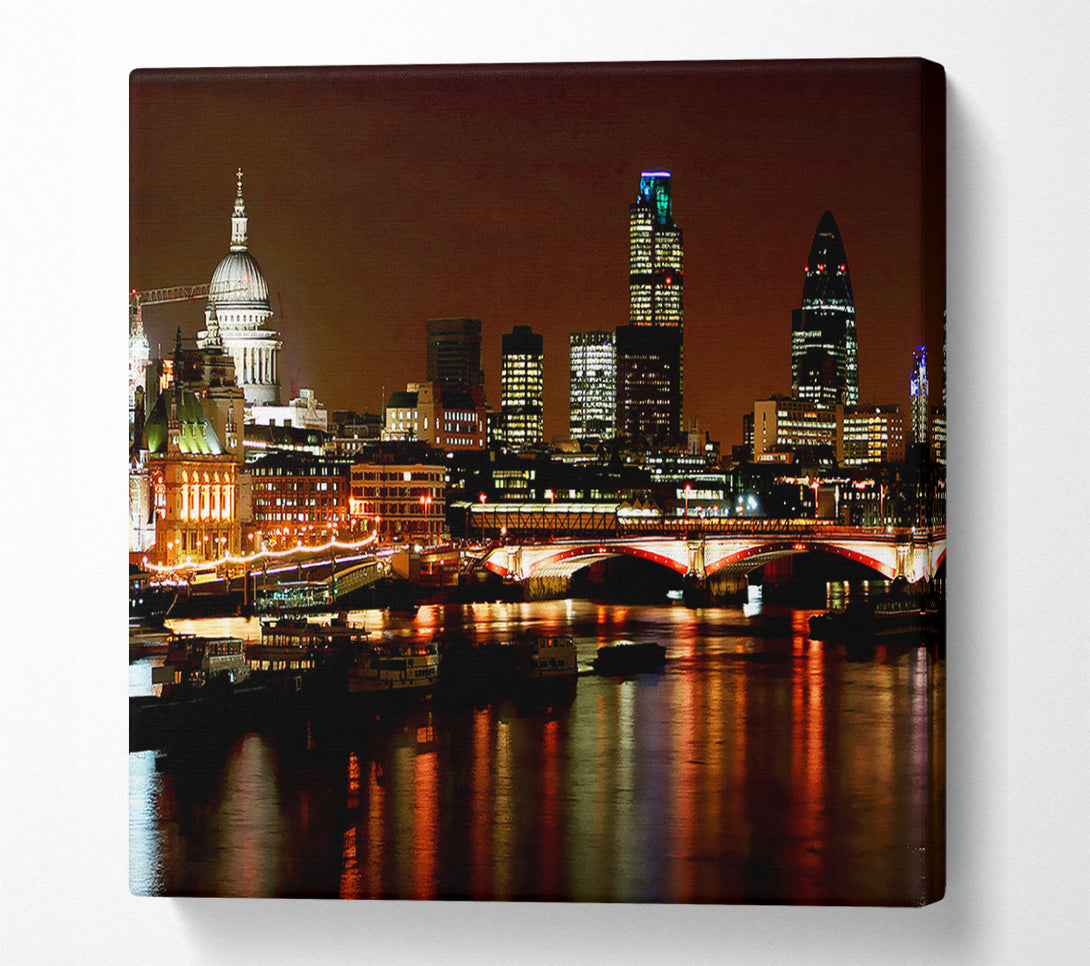  A Canvas Print of London Thames Night Lights Canvas Art