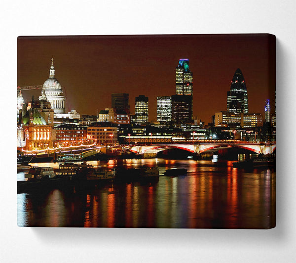  A Canvas Print of London Thames Night Lights Canvas Art