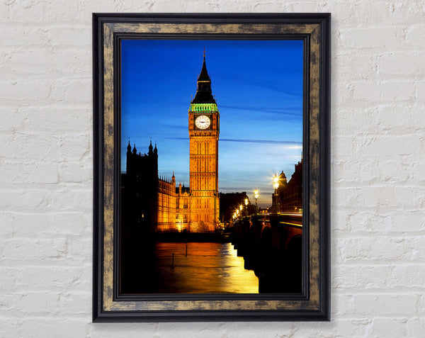 London Thames Reflection Of Big Ben Framed Print