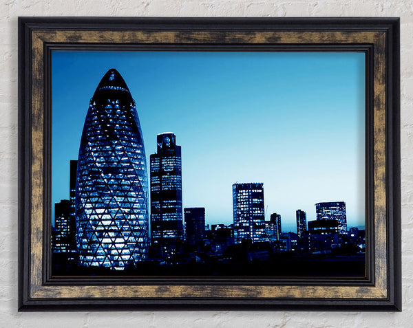 London The Gherkin Blue Cast Framed Print