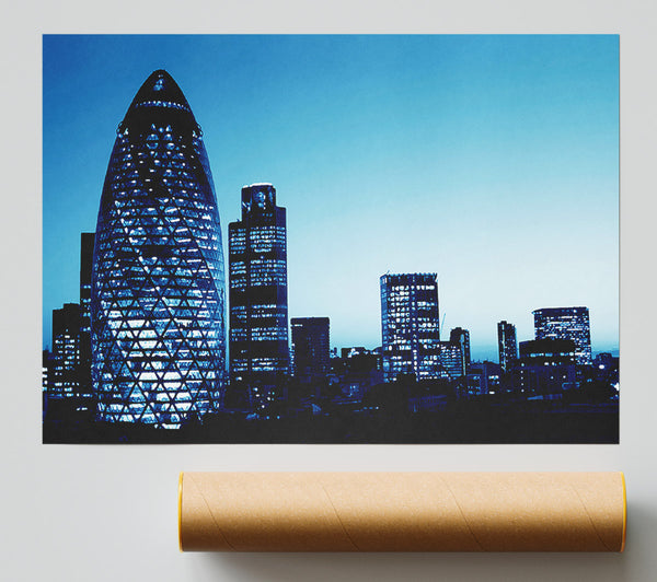 London The Gherkin Blue Cast Giclee Print