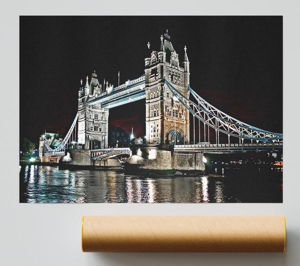 London Tower Bridge Night Lights Poster
