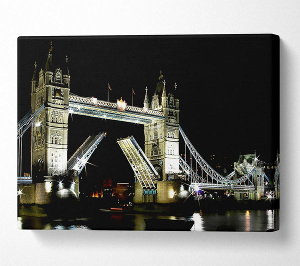  A Canvas Print of London Tower Bridge Night Opening Canvas Art