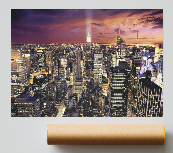 Manhattan Aerial View At Night Giclee Print