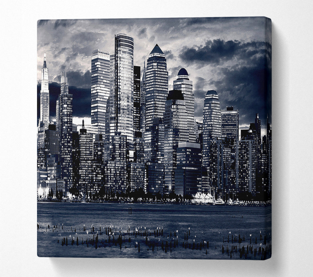  A Canvas Print of Manhattan Panorama In Blue Canvas Wall Art