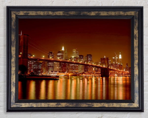 New York Bridge Glow Framed Print