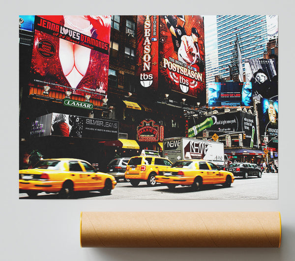 New York Yellow Cabs On Broadway By Day Poster