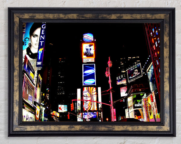 New York Broadway Night Lights Framed Print