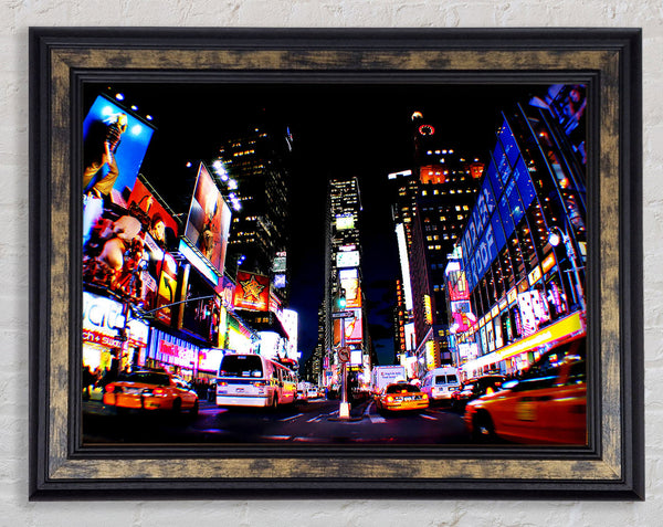 New York Broadway Yellow Cabs Framed Print