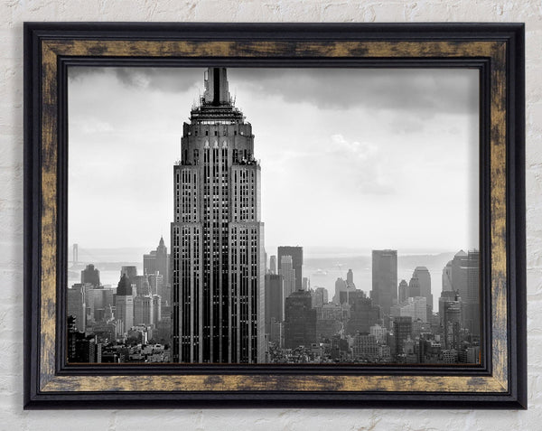 New York City Empire State B n W Skies Framed Print