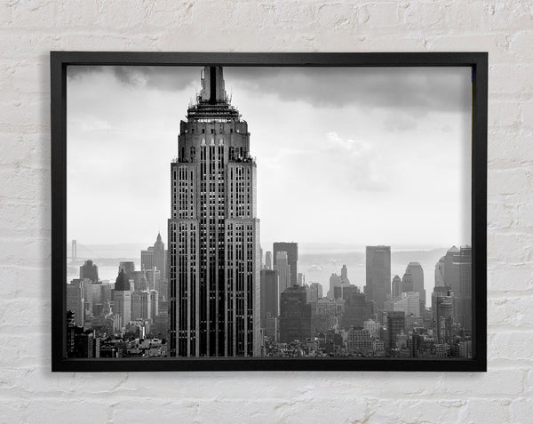 New York City Empire State B n W Skies Framed Print