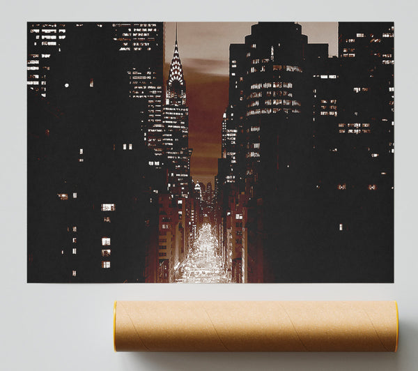 New York City 5Th Avenue Brown Giclee Print