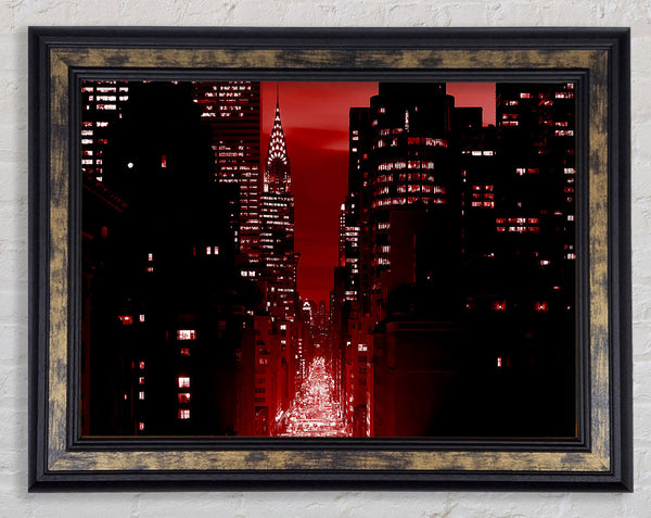 New York City 5Th Avenue Rush Hour Red Framed Print