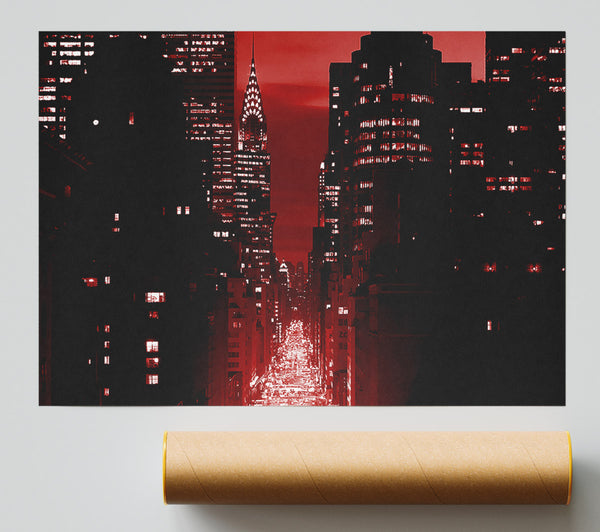 New York City 5Th Avenue Rush Hour Red Giclee Print
