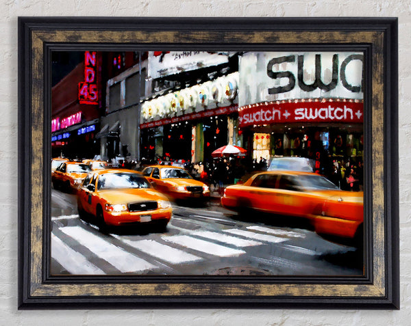 New York City 5Th Avenue Yellow Cabs Framed Print