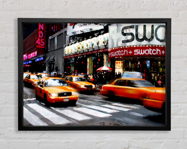 New York City 5Th Avenue Yellow Cabs Framed Print