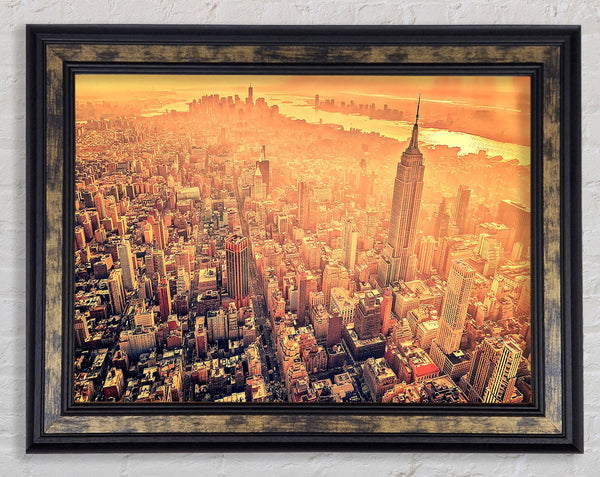 New York City Aerial View Retro Framed Print