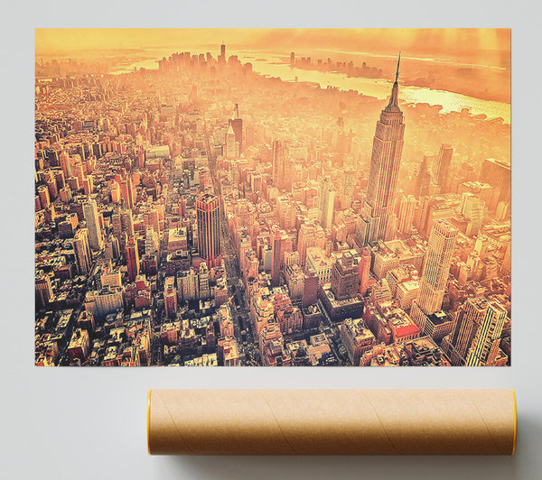 New York City Aerial View Retro Giclee Print