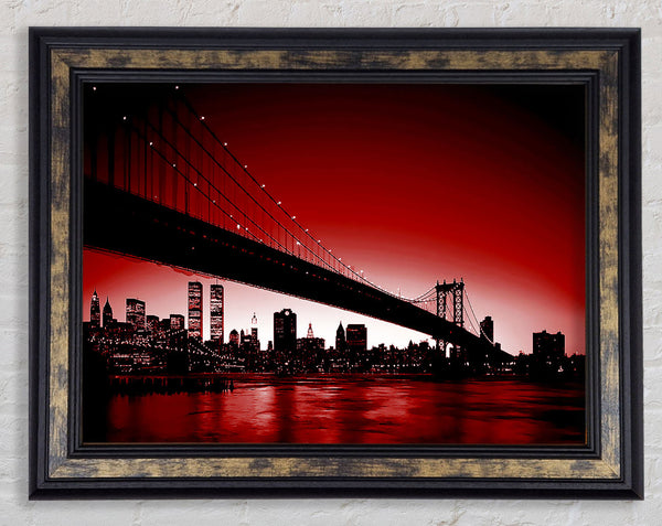 New York City Afar Red Framed Print