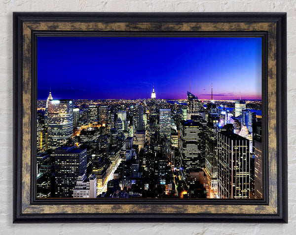 New York City Blue Ariel View Framed Print