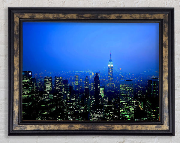 New York City Blue Mist At Night Framed Print
