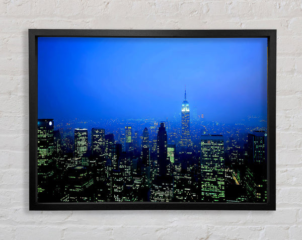 New York City Blue Mist At Night Framed Print