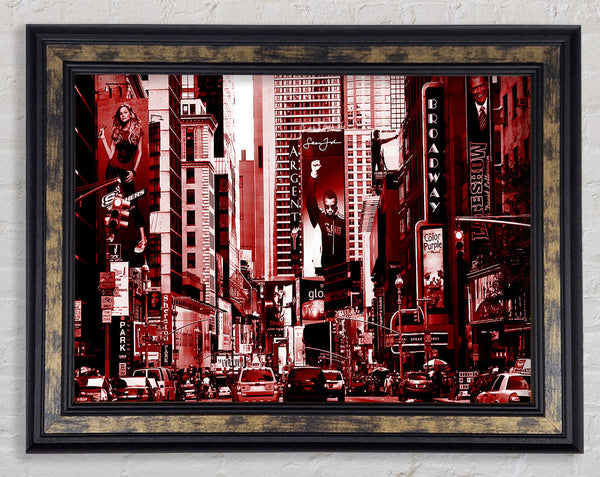 New York City Broadway Red Framed Print