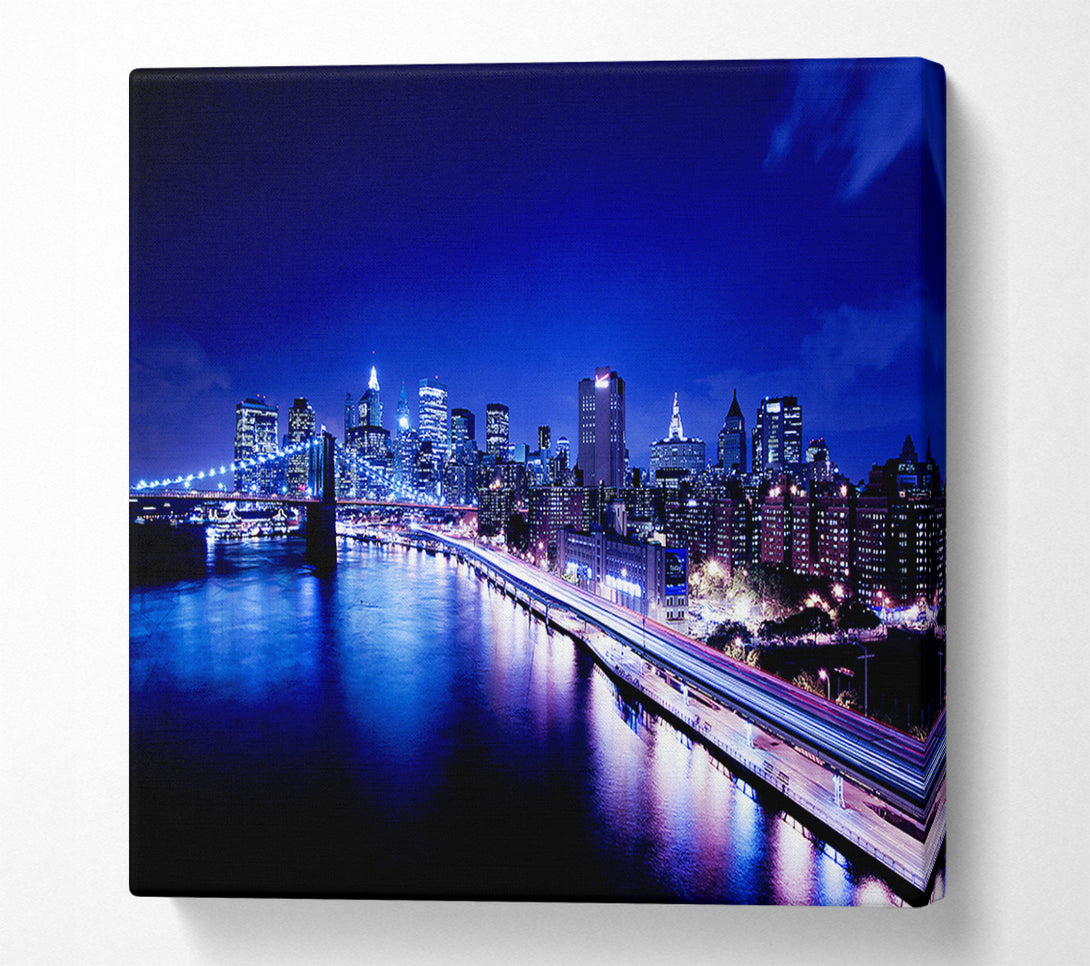  A Canvas Print of New York City Brooklyn Bridge Ariel Night View Canvas Art
