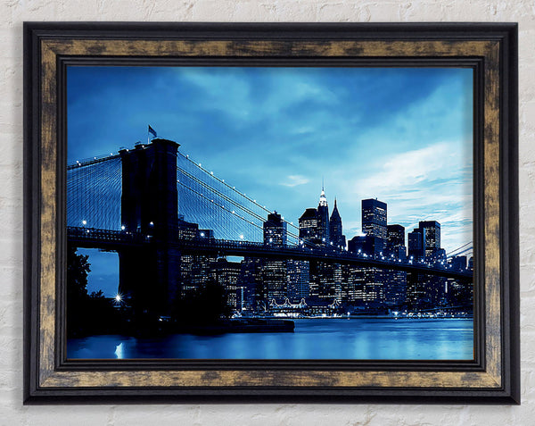 New York City Brooklyn Bridge Blue Framed Print
