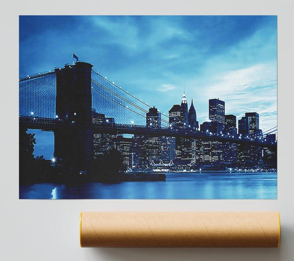 New York City Brooklyn Bridge Blue Print