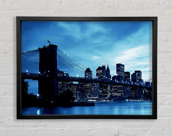 New York City Brooklyn Bridge Blue Framed Print