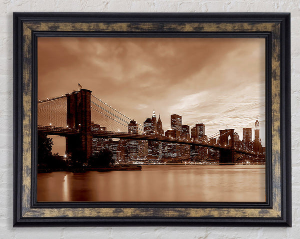 New York City Brooklyn Bridge Brown Cast Framed Print