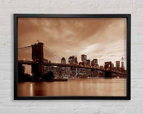 New York City Brooklyn Bridge Brown Cast Framed Print