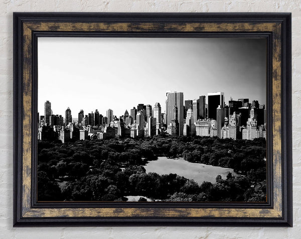 New York City Central Park From Above B n W Framed Print