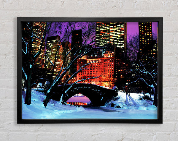 New York City Central Park Night Snow Framed Print