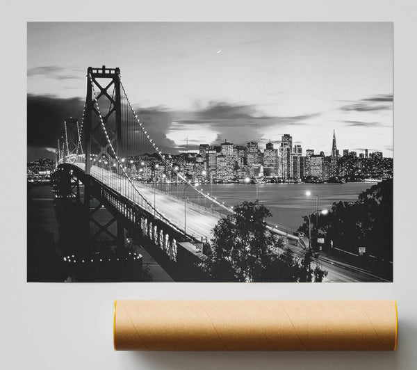 New York City From Brooklyn Bridge B N W Print