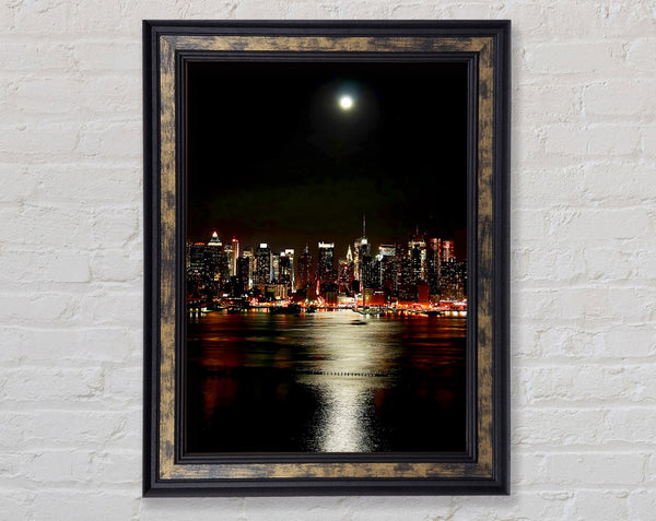 New York City Moonlit Glow Framed Print