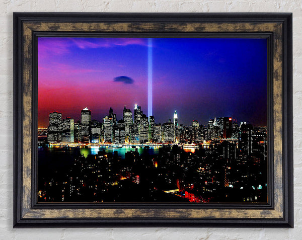 New York City Night Beam Framed Print