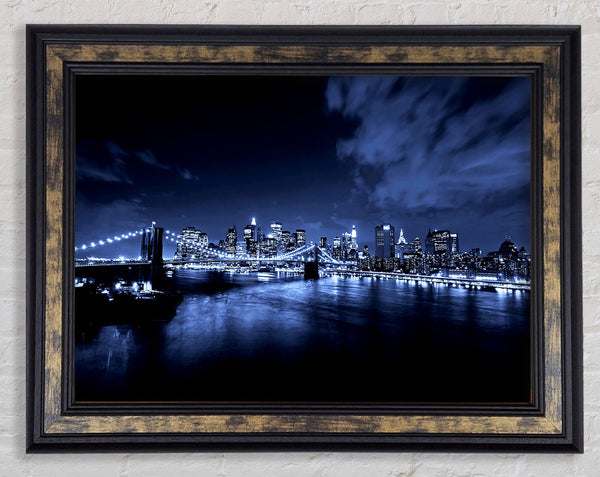 New York City Night Blues Glow Framed Print