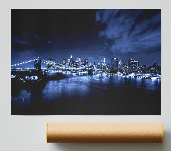 New York City Night Blues Glow Poster