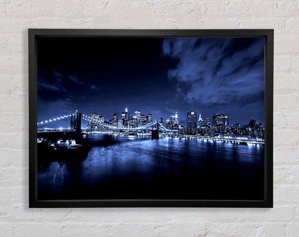 New York City Night Blues Glow Framed Print