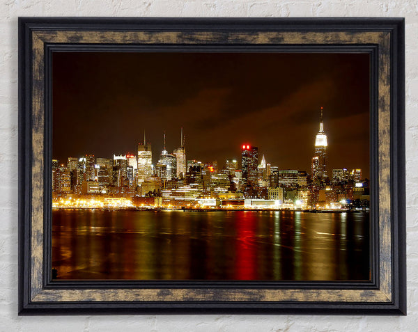 New York City Night Reflections Framed Print