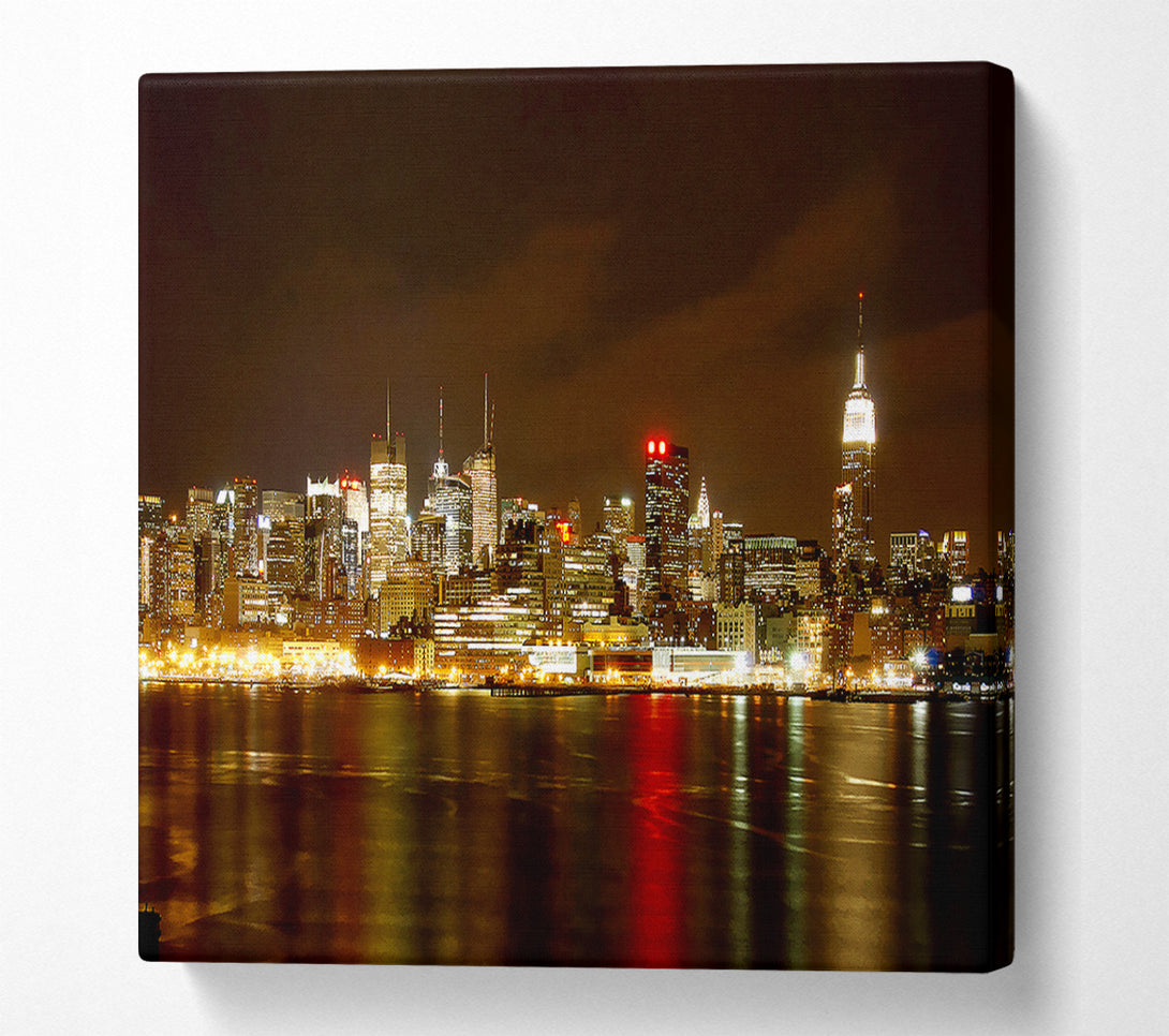  A Canvas Print of New York City Night Reflections Canvas Wall Art