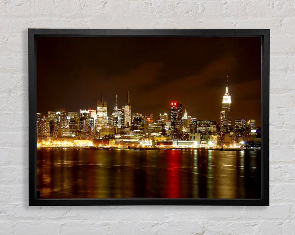 New York City Night Reflections Framed Print