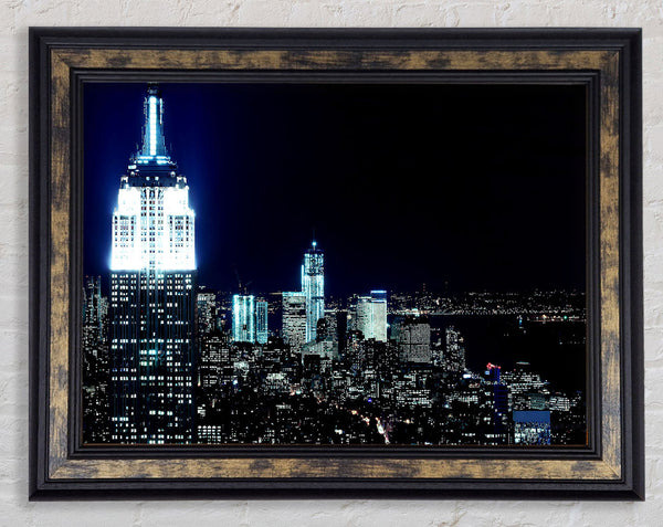 New York City White Glow Nights Framed Print