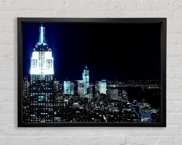 New York City White Glow Nights Framed Print