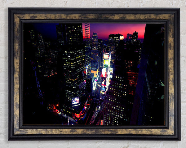 New York City Pink Skies From Above Framed Print