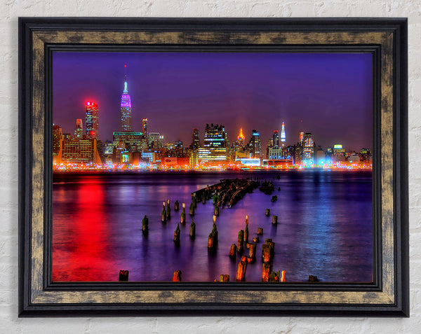 New York City Purple Sky Reflections Framed Print