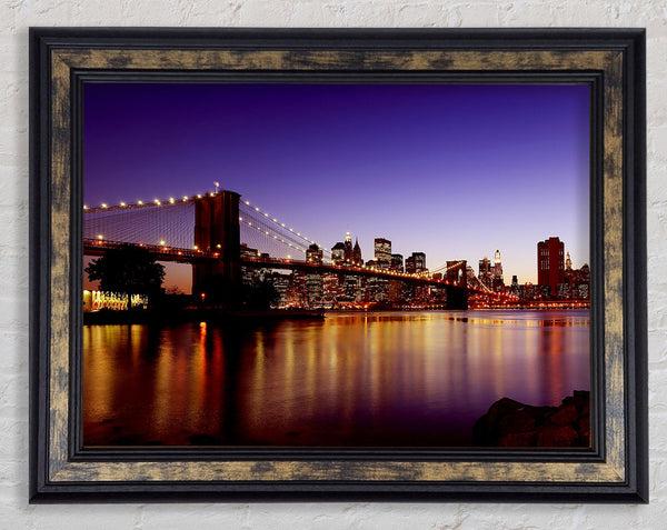 New York City Reflections Of Brooklyn Bridge Framed Print